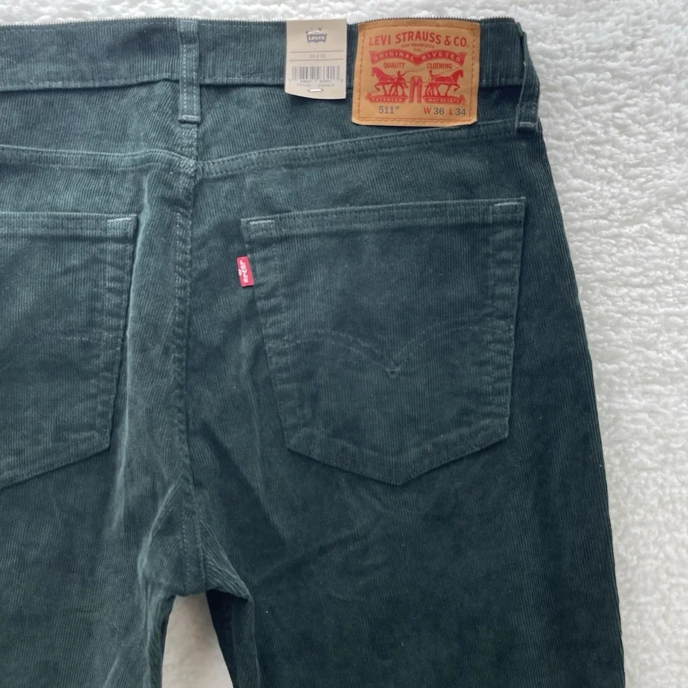 Levis 511 Pants Mens 36x34 Green Corduroy Pinwale Slim Fit Preppy Normcore New
